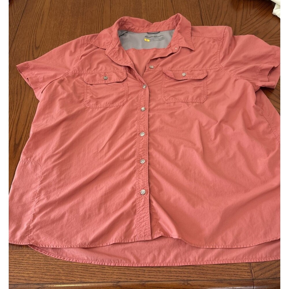 Eddie Bauer Travex Womens T2XL Tall Rust Orange Vented Hiking Shirt Nylon